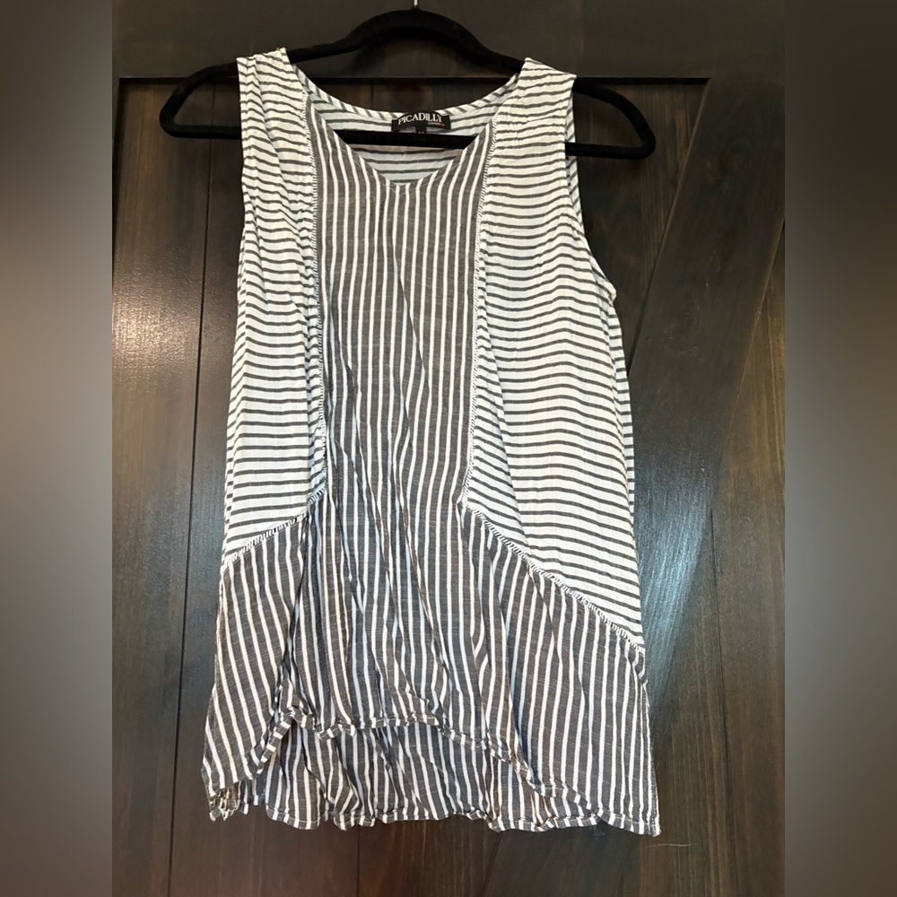 Piccadilly Navy and White Striped Tank Top